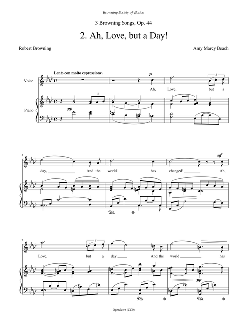 Beach, Amy Marcy - 3 Browning Songs, Op.44, No 2 - Ah, Love, but a Day!