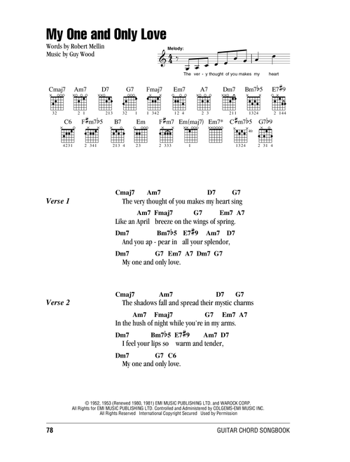 My One And Only Love - Robert Mellin (Guitar Chords-Lyrics)