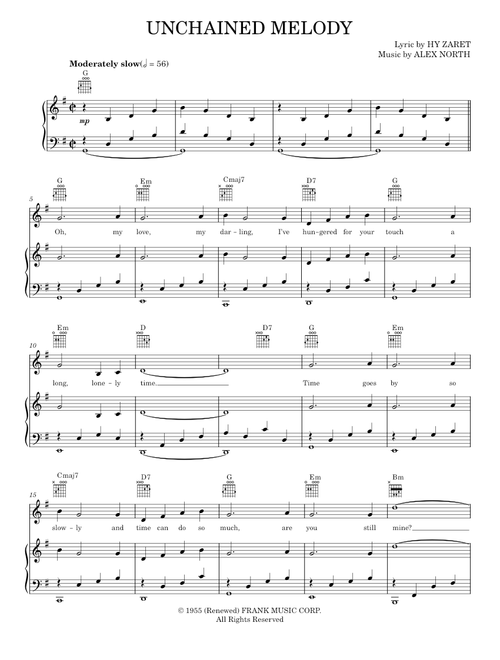 Unchained Melody - Al Hibbler, Barry Manilow, Elvis Presley, Les Baxter, The Righteous Brothers (Piano-Vocal-Guitar)