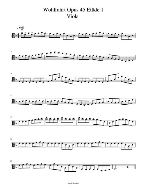 Franz Wohlfahrt Opus 45 etude 1 for Viola