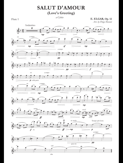 Salut d'Amour (Love's Greeting) for Flute Quartet (Arr. Diego Marani) - Edward Elgar (Woodwind Ensemble)