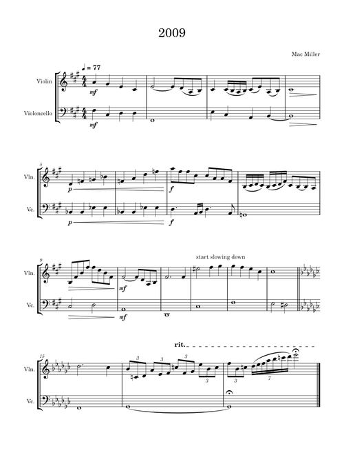 2009 – Mac Miller 2009 Duet for Violin and Cello