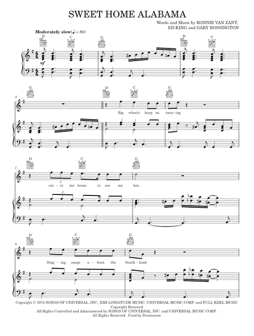 Sweet Home Alabama - Lynyrd Skynyrd (Piano-Vocal-Guitar)