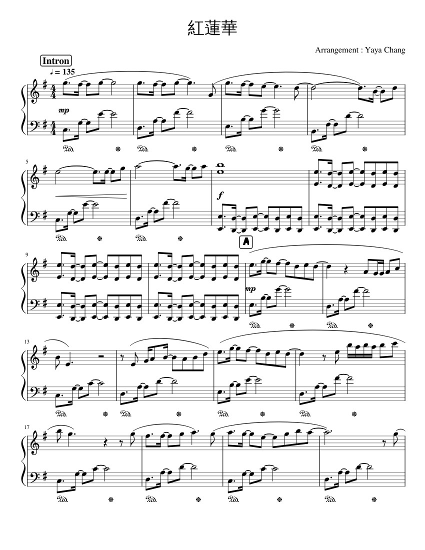 せ*ん様 官子譜 Gurenge – LiSA Sheet Music for Tuba, Flute, Clarinet in b