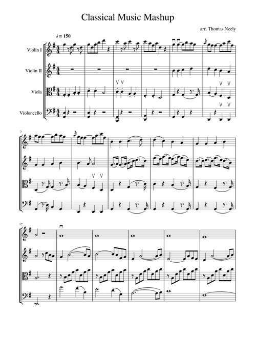Classical Music Mashup by Grant Woolard arranged for string quartet