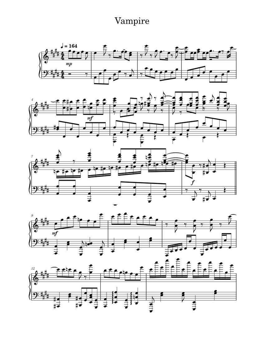 Vampire – DECO*27 ヴァンパイア-DECO*27 Sheet Music for Piano (Solo