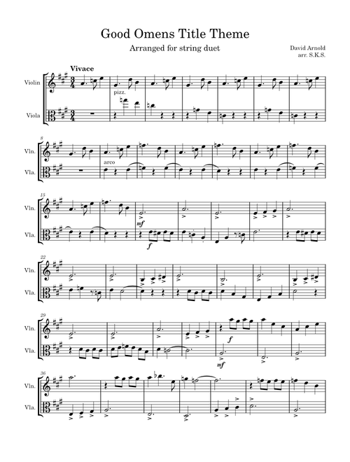 Good Omens Title theme – David Arnold - Violin and Viola