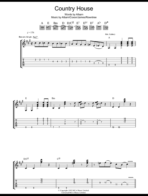 Country House - Blur (Guitar Tab)