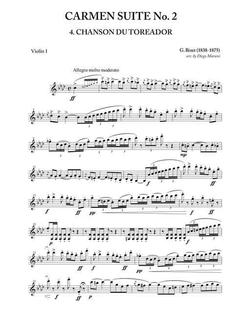 Toreador's Song from "Carmen Suite No. 2" for String Quartet (Arr. Diego Marani) - BIZET (String Quartet)