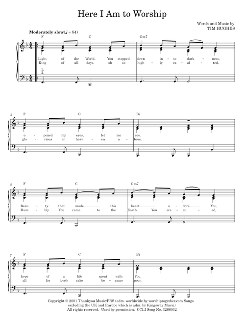 Here I Am To Worship - Tim Hughes (Piano-Vocal-Guitar)