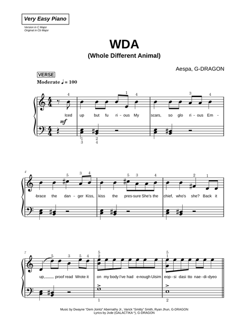 WDA (Whole Different Animal) - aespa, G-DRAGON (Very Easy Piano)