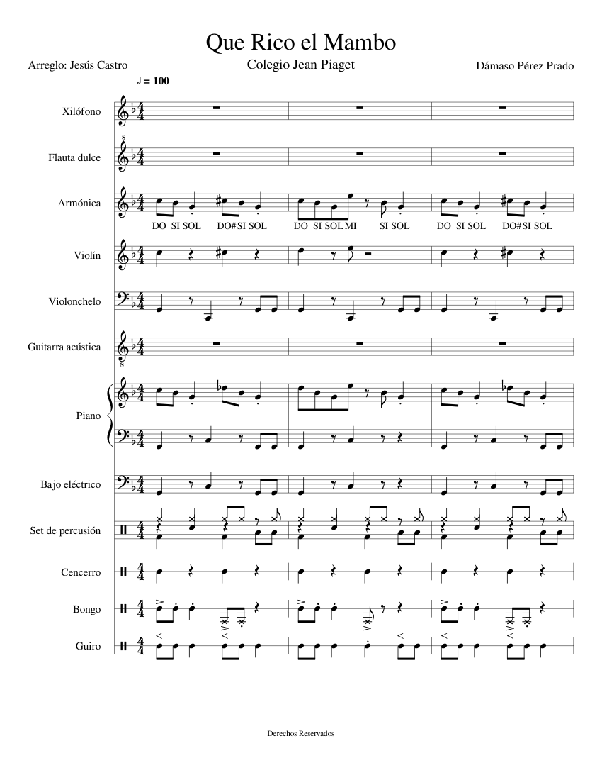 Que Rico Mambo Trombone Notes Mambo Jambo (Que Rico el Mambo) - Perez Prado Sheet Music for Piano ...