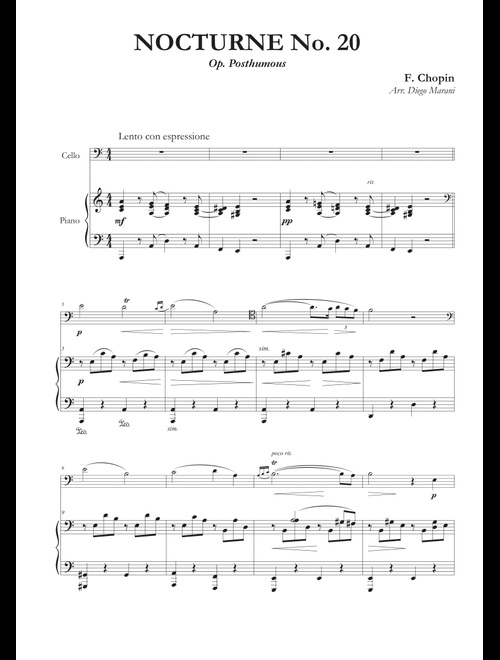Nocturne No. 20 for Cello and Piano (Arr. Diego Marani) - Frederick Chopin (Cello and Piano)