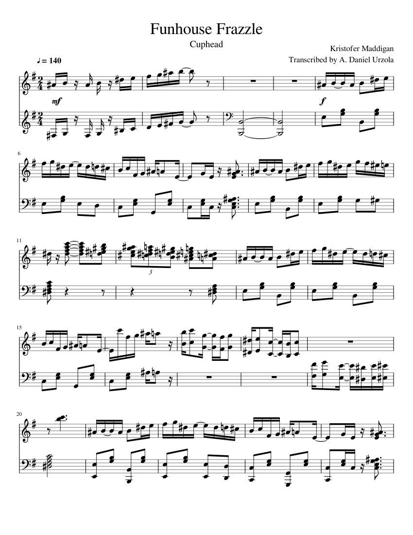 Cuphead Funhouse Frazzle [Piano] Sheet music for Piano (Alto Sax