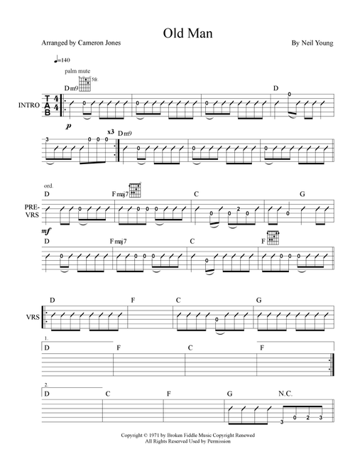 Old Man (Arr. Cameron Jones) - Neil Young (Guitar Tab)