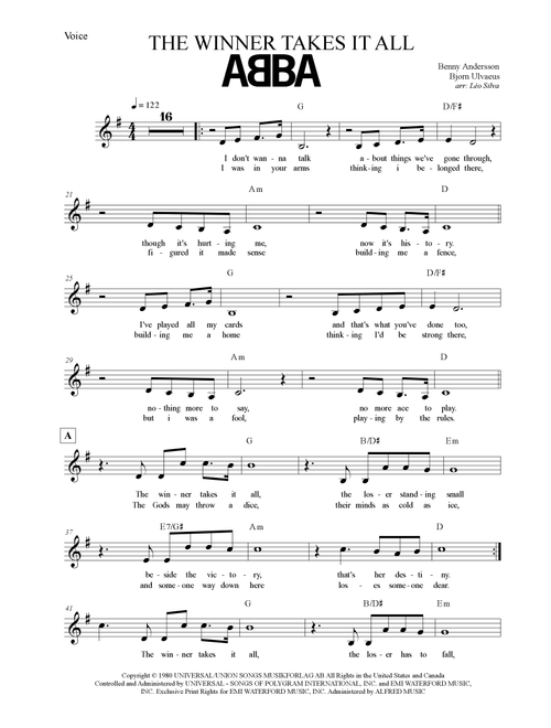 The Winner Takes It All (Arr. Leo Silva) - ABBA (Lead Sheet - Fake Book)