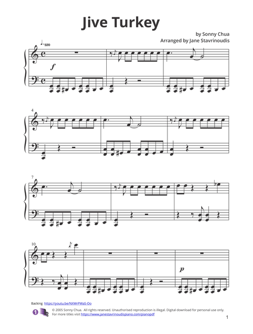 Jive Turkey (Arr. Jane Stavrinoudis) - Sonny Chua (Easy Piano)