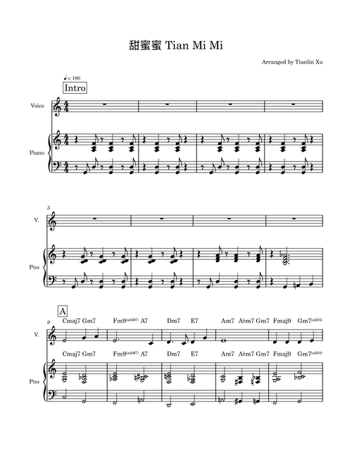 Tian Mi Mi_Vocal + Piano (Arr. Tianlin Xu) - Teresa Teng (Piano Vocal)