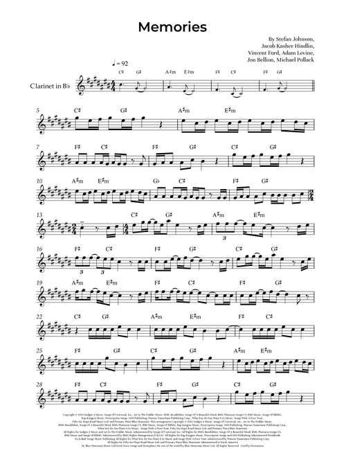 Memories (Arr. Alliance Edition) - Maroon 5 (Clarinet Solo)