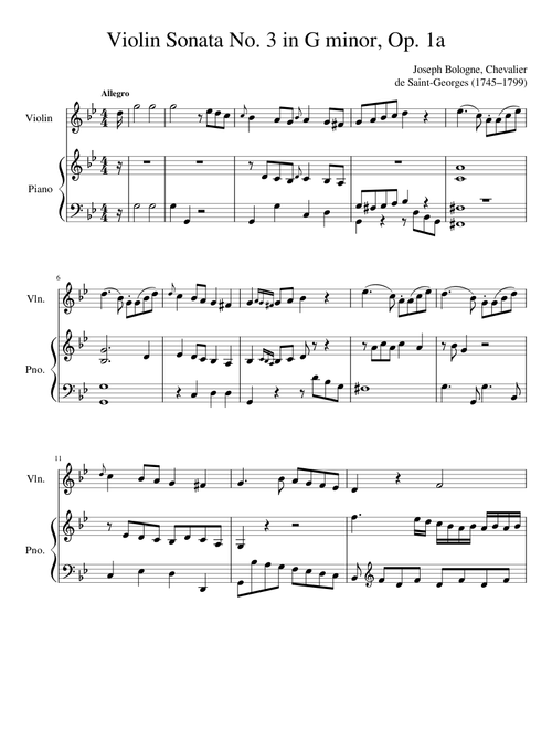 Violin Sonata No. 3 in G minor, Op 1a (Joseph Bologne)