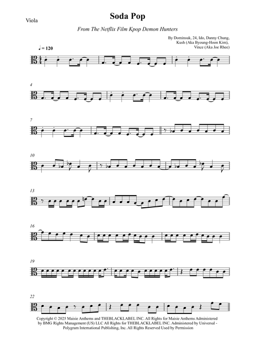 Soda Pop (Arr. Wesley S. SIlva) - Saja Boys (Viola Solo)