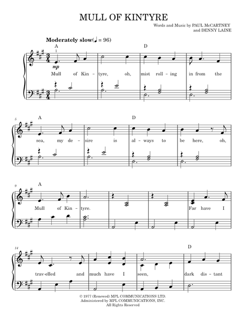 Mull of kintyre - Wings (Easy Piano)