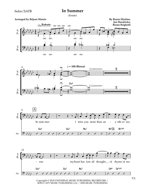 In Summer (Arr. Rejean Marois) - Jon Henricks & Friends (Choral, SATB divisi)