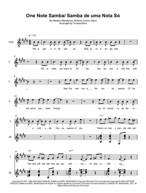 One Note Samba/ Samba de uma Nota Só (Arr. Tunescribers) - Newton Mendonca, Antonio Carlos Jobim (Small Ensemble)