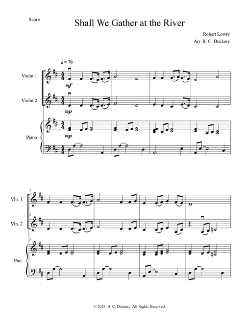 Shall We Gather at the River (Violin Duet with Piano Accompaniment) (Arr. B. C. Dockery) - Robert Lowry (Violin Duet)