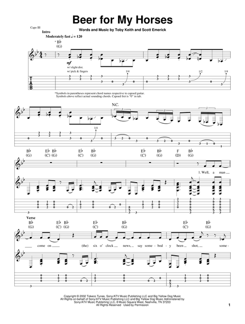 Beer For My Horses - Toby Keith (Guitar Tab Play-Along)