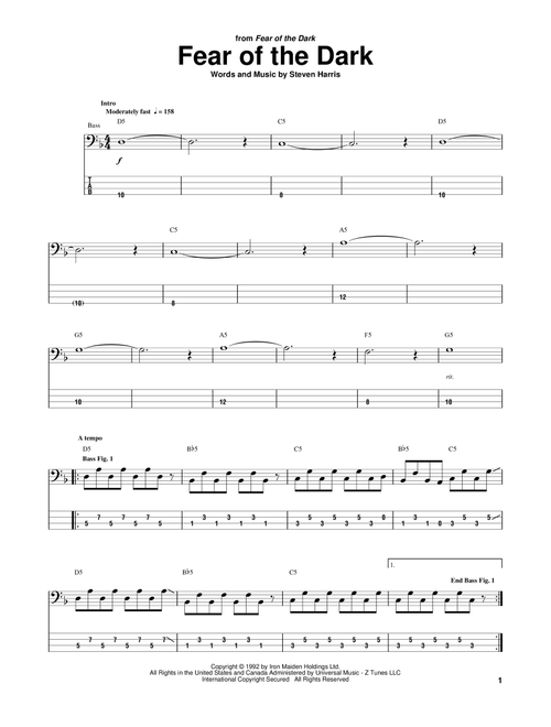 Fear Of The Dark - Iron Maiden (Bass Tab)
