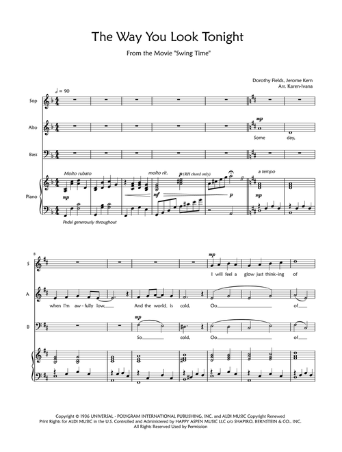 The Way You Look Tonight (Arr. Karen Ivana) - Fred Astaire (Choral, SAB)