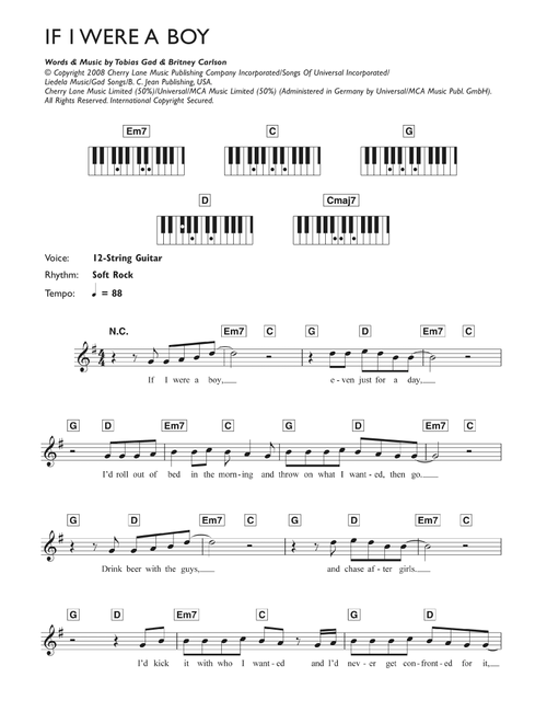 If I Were A Boy - Beyonce (Piano Chords-Lyrics)