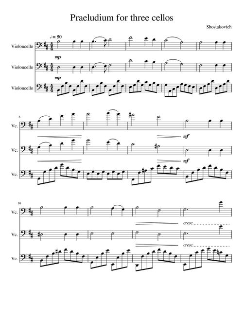 Shostakovich Praeludium Transposed for Three cellos