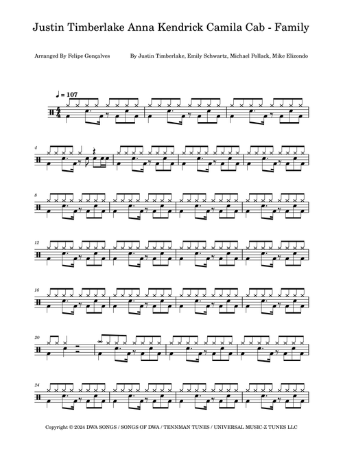 Family (Arr. The Ninja) - Justin Timberlake Anna Kendrick Camila Cab (Drums)