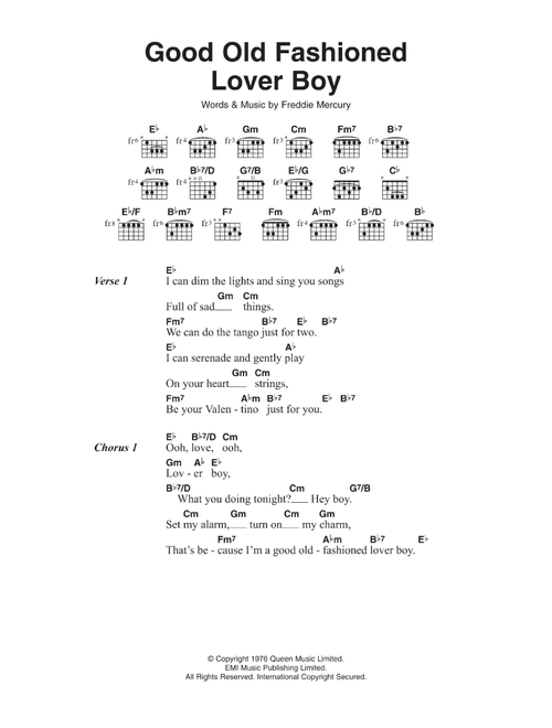 Good Old Fashioned Lover Boy - Queen (Guitar Chords-Lyrics)