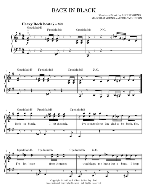 Back in black - AC/DC (Easy Piano)