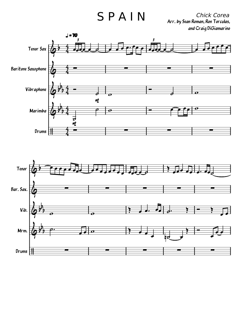 Spain Chick Corea Sheet music for Saxophone tenor Saxophone baritone Vibraphone Drum group more instruments Jazz Band Musescore