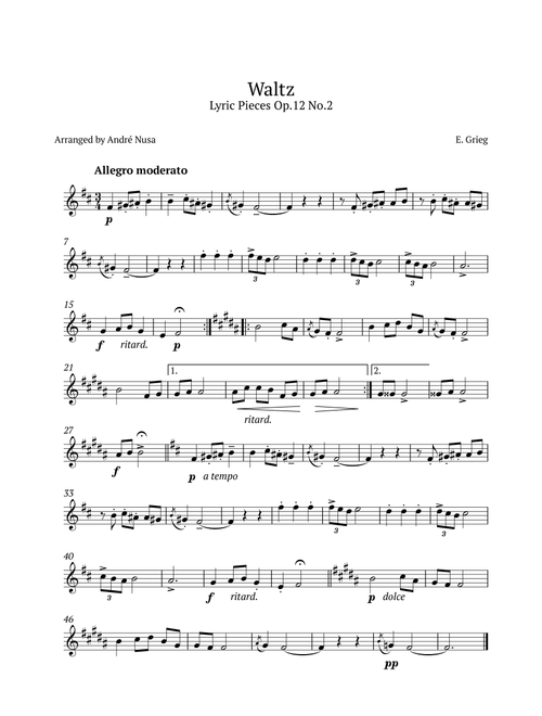 Waltz from Lyric Pieces Op.12 No.2 (Arr. André Nusa) - E Grieg (Clarinet Solo)