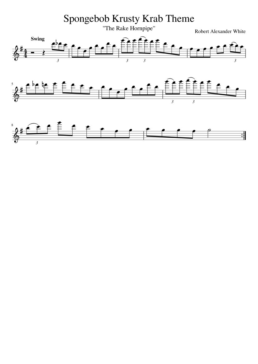 Krusty Krab Theme Song (The Rake Hornpipe) for Flute Sheet music for Flute  (Solo) 