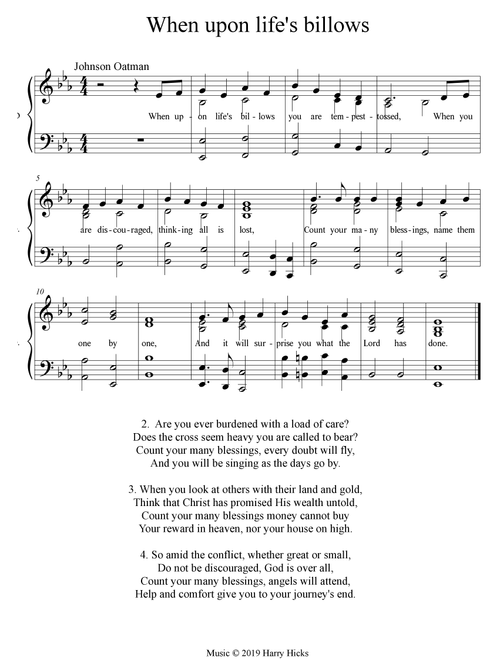 When upon life's billows. A new tune to a wonderful old hymn. - Harry Hicks (Choral, Unison)