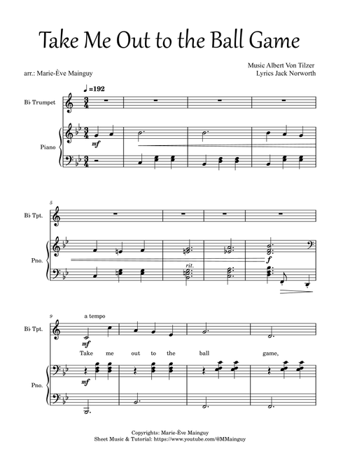 Take Me Out to the Ball Game (Arr. Marie-Ève Mainguy) (Trumpet and Piano)