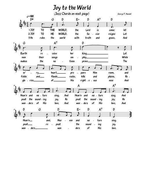 Joy to the World (Lead sheet with lyrics )