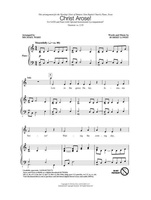 Christ Arose (arr. Michael Ware) - Robert Lowry (Choral, SATB)