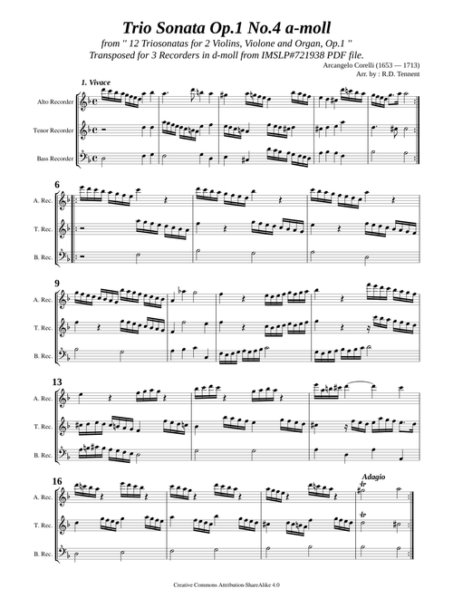 Corelli, A. _ Triosonata Op.1 No.4 a-moll [3 Recorders]