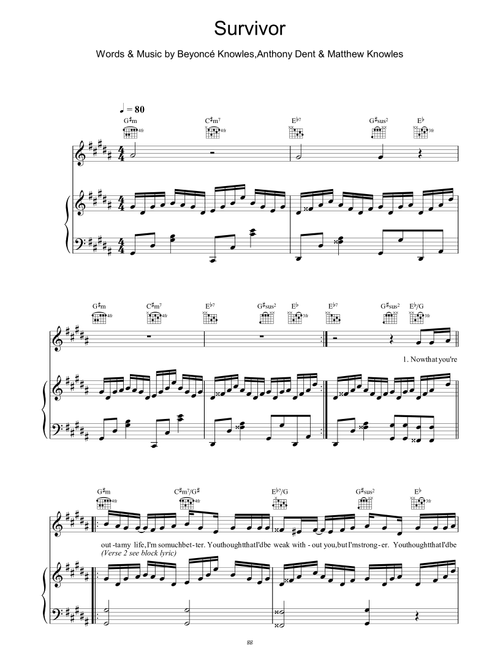 Survivor - Destiny's Child (Piano-Vocal-Guitar (Piano Accompaniment))