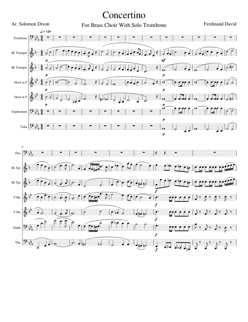 David Concertino brass ensemble work in progress Sheet music for Trombone Euphonium Tuba Trumpet in b flat more instruments Brass Ensemble Musescore
