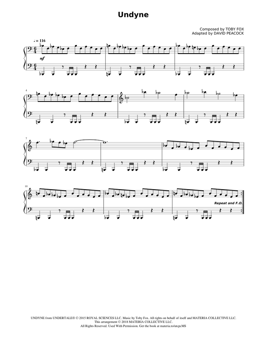 Undyne (UNDERTALE Complete Piano Sheet Music) Sheet music for Piano
