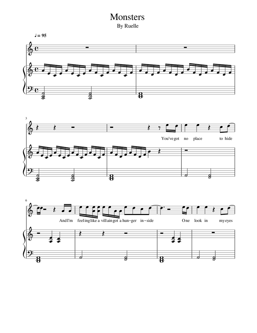 Monsters By Ruelle Sheet Music for Piano, Vocals (Piano-Voice) |  MuseScore.com