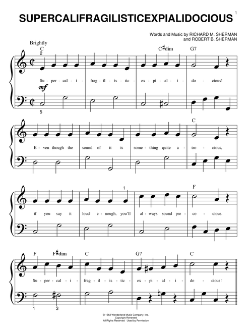 Supercalifragilisticexpialidocious (from Mary Poppins) - Julie Andrews (Big Note Piano)